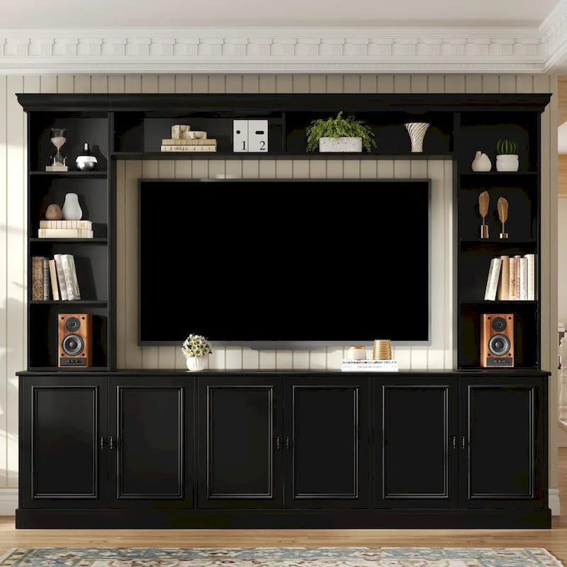 4-teiliges Entertainment-Center-Wandset mit Brücke für Fernseher bis zu 70 , TV-Ständer W/verstellbare Regale, große Medienkonsole