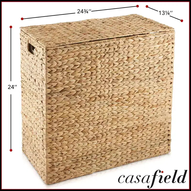 Panier à linge Casafield à 2 compartiments avec couvercle et sacs doublure amovibles, panier de tri tressé en jacinthe d’eau pour vêtements