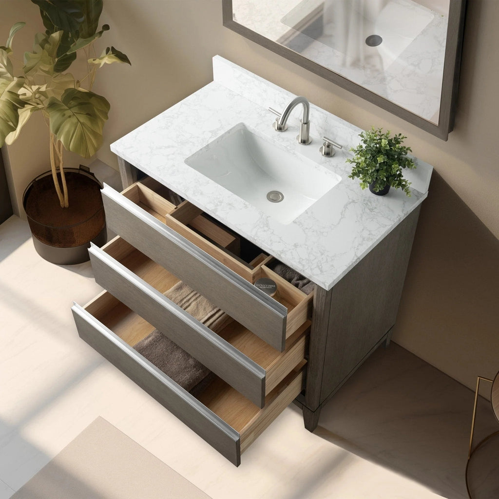 Meuble-lavabo de salle de bain Vanity Art avec lavabo en céramique et comptoir en marbre reconstitué