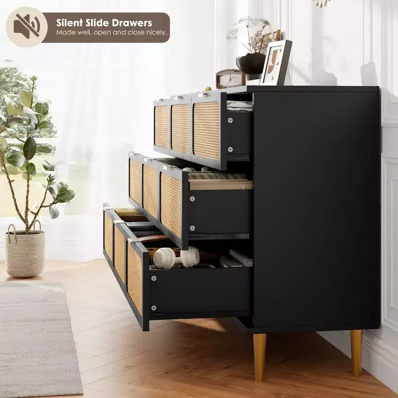 Rattan-Kommode für das Schlafzimmer, geräumige Schubladenschränke für den Kleiderschrank, geeignet für Wohnzimmer, Flur und Kinderzimmer.