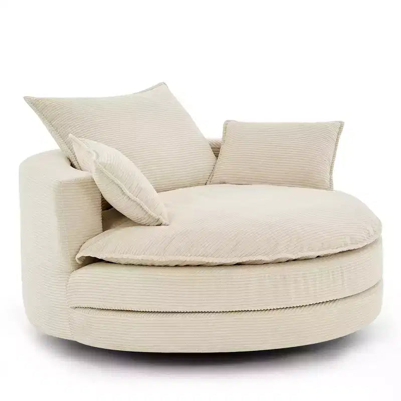 Fauteuil d’appoint pivotant à 360°, fauteuil tonneau rond pivotant avec coussin pour le salon