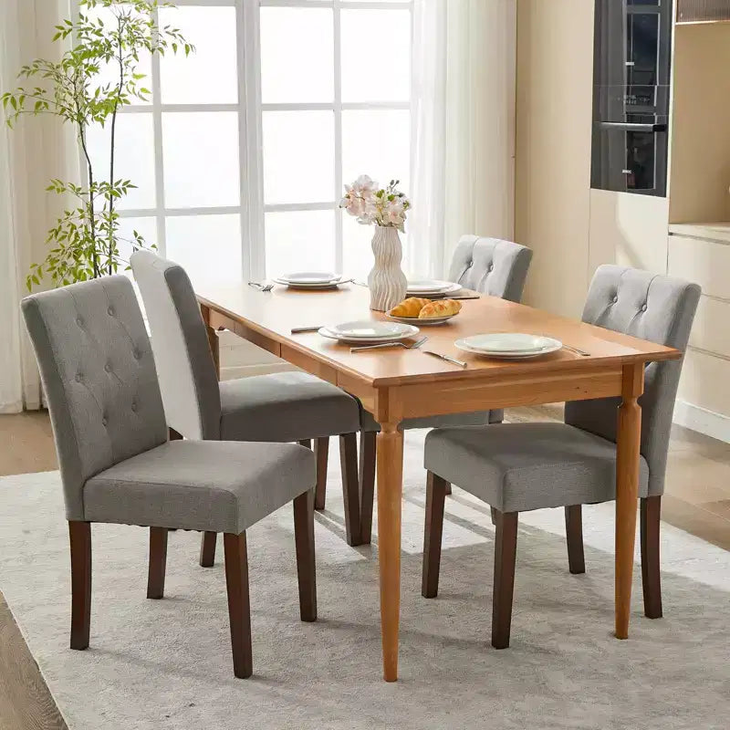 Set van 6 / 4 Parsons-eetkamerstoelen met knoopstiksels - gestoffeerde keukenstoelen van stof met houten poten en gevoerde zittingen - meubels voor woonkamer en keuken