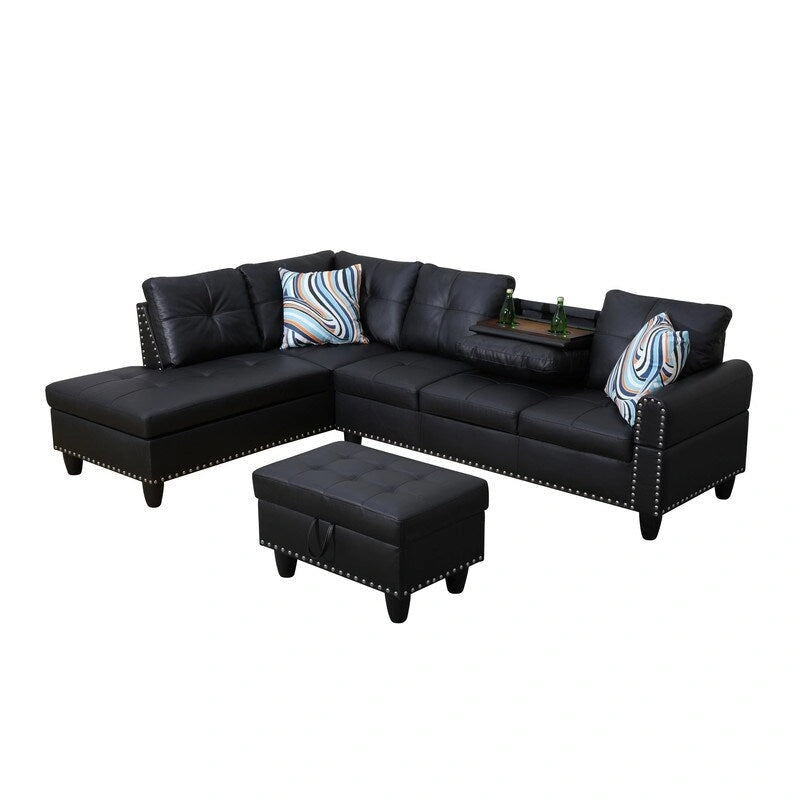 Set di divani moderno nero da 3 pezzi in similpelle e pelle sintetica: stile elegante per il soggiorno