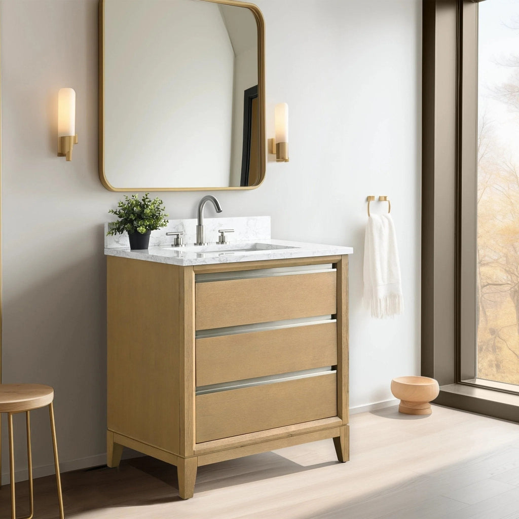 Meuble-lavabo de salle de bain Vanity Art avec lavabo en céramique et comptoir en marbre reconstitué