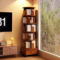 Libreria angolare girevole a 360° Chic Crate a 6 ripiani con ruote, libreria stretta per spazi ridotti, marrone noce
