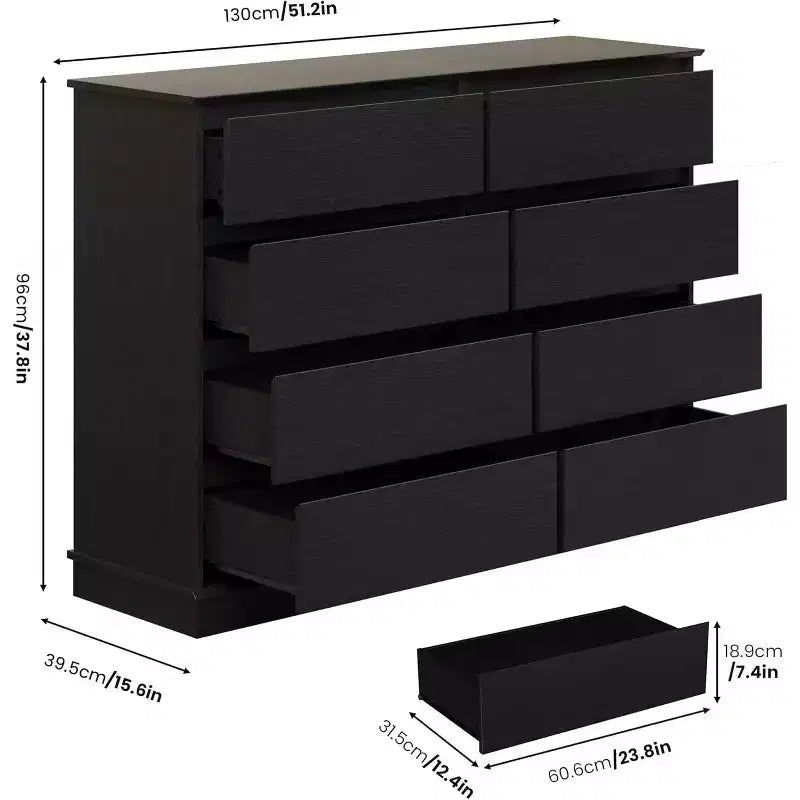 Mobile contenitore con 8 cassetti, cassettiera con cassetti profondi, ampio piano superiore e design largo, per soggiorno, corridoio o cameretta
