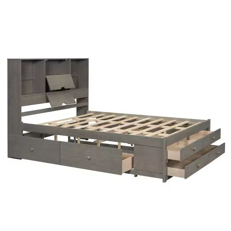 Queensize bed met opbergrek en 8 laden, eenvoudig te monteren