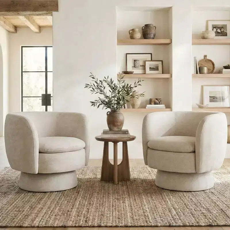 2er-Set moderne drehbare Fassonsessel mit Stoffbezug, um 360 Grad drehbare Akzentsessel für Wohnzimmer und Schlafzimmer-Panipeachy