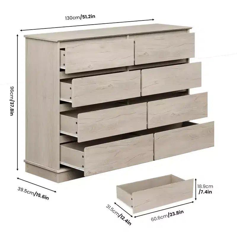 Commode moderne pour chambre avec 8 tiroirs, meuble de rangement en bois pour placard, large commode