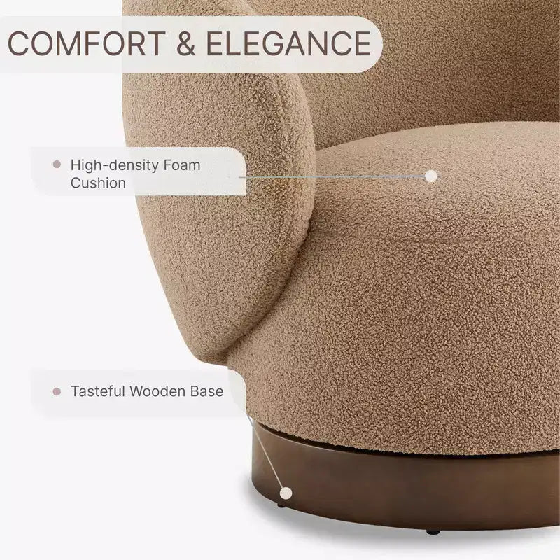 Spruce&Spring gestoffeerde draaibare fauteuil met kuipvormige rugleuning en houten onderstel