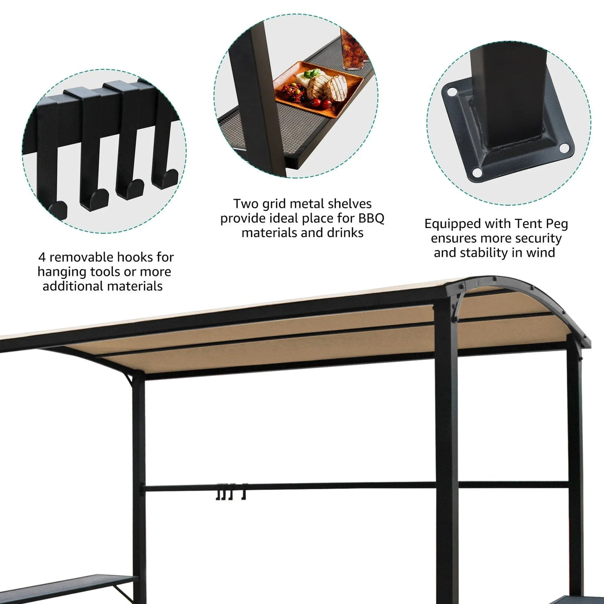 Gazebo da esterno per barbecue con telo, telaio in acciaio, 5 ft. x 8 ft.