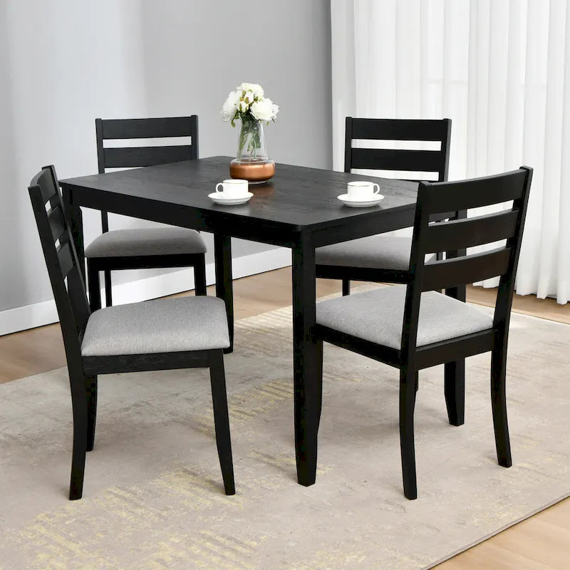 5-teiliges Esszimmer-Set aus Massivholz, 47L (1 Tisch + 4 Stühle mit Sprossenlehne)