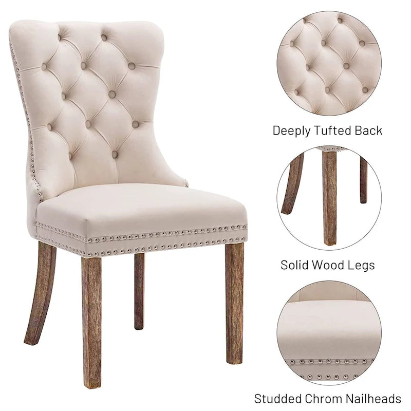 Lot de 6 chaises de salle à manger, chaises de cuisine en velours rembourré de luxe avec dossier et pieds en bois massif - N/A