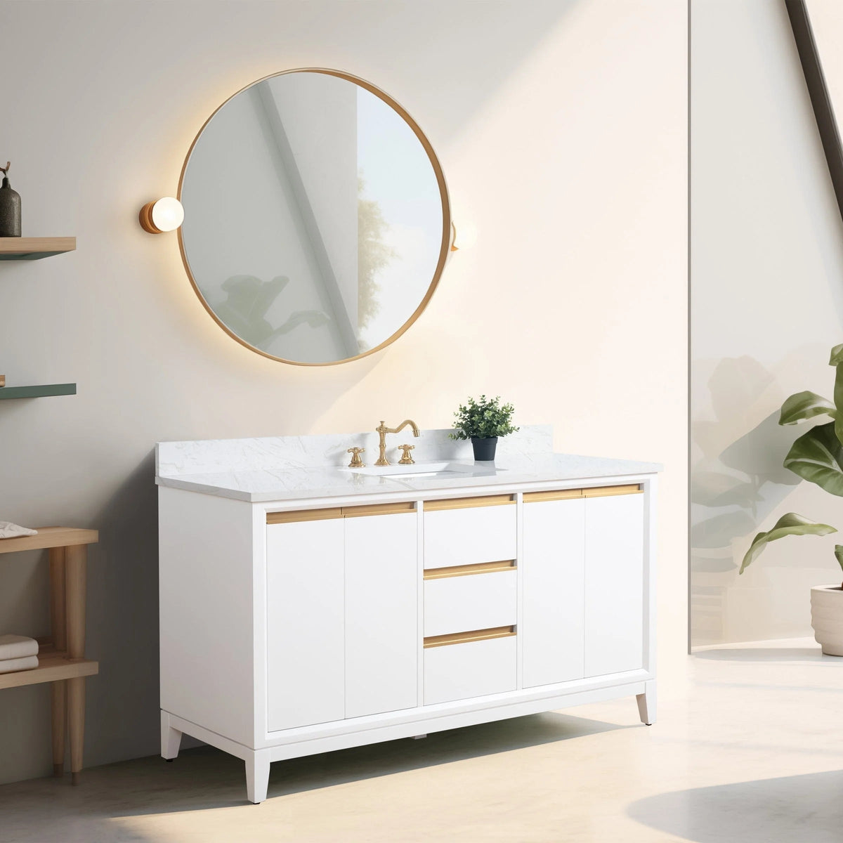 Meuble-lavabo de salle de bain Vanity Art avec lavabo en céramique et comptoir en marbre reconstitué
