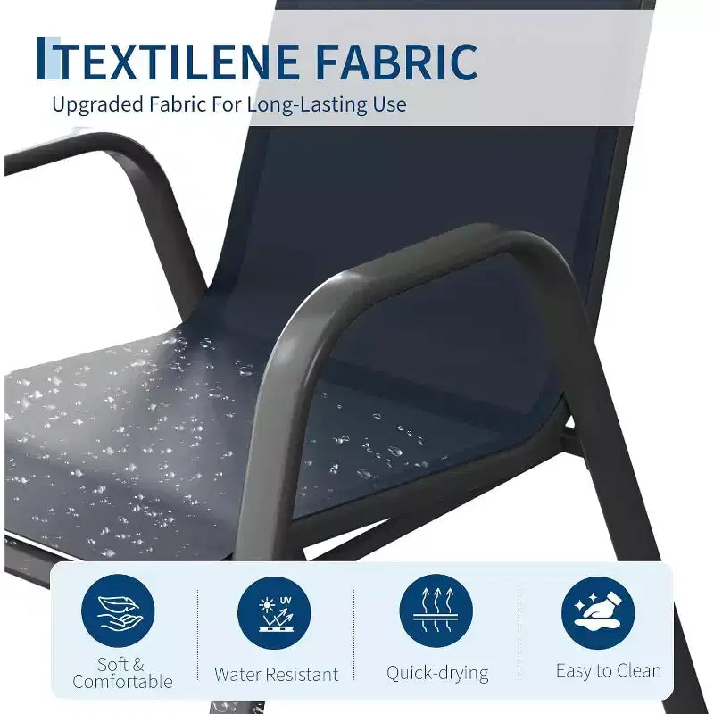 Chaises de patio, lot de 4/6 chaises de repas d’extérieur empilables et légères en textilène, toutes saisons, avec accoudoirs, pour la cour et le bord de la piscine