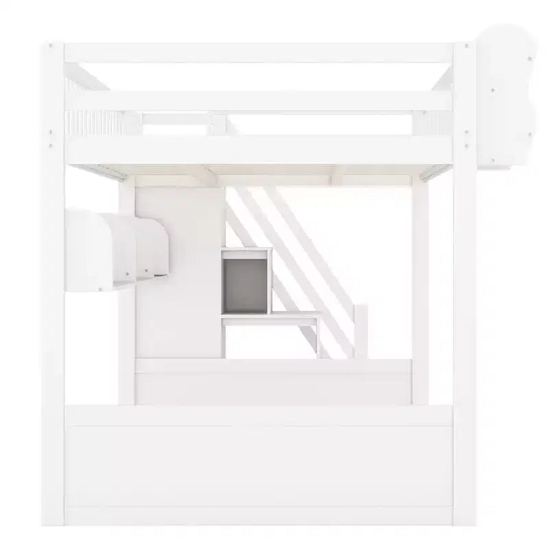 Queensize-Hochbett mit Treppe, Kleiderschrank und Ablagefächern - MDF, 650 lb