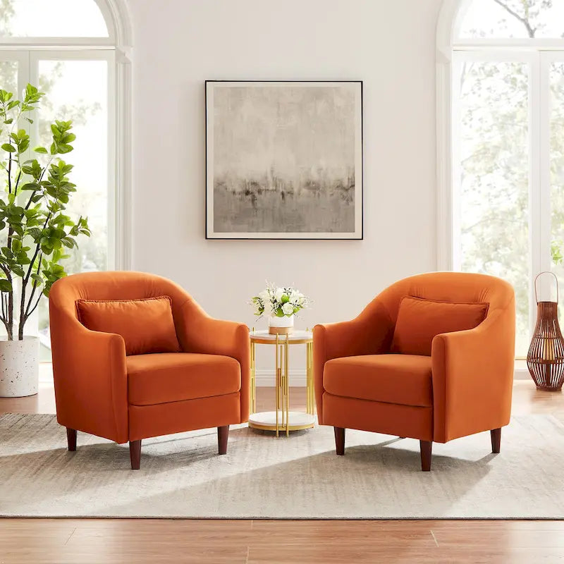 Set van 2 accentfauteuils van 28.34W, fluwelen kuipstoel met poten van massief hout