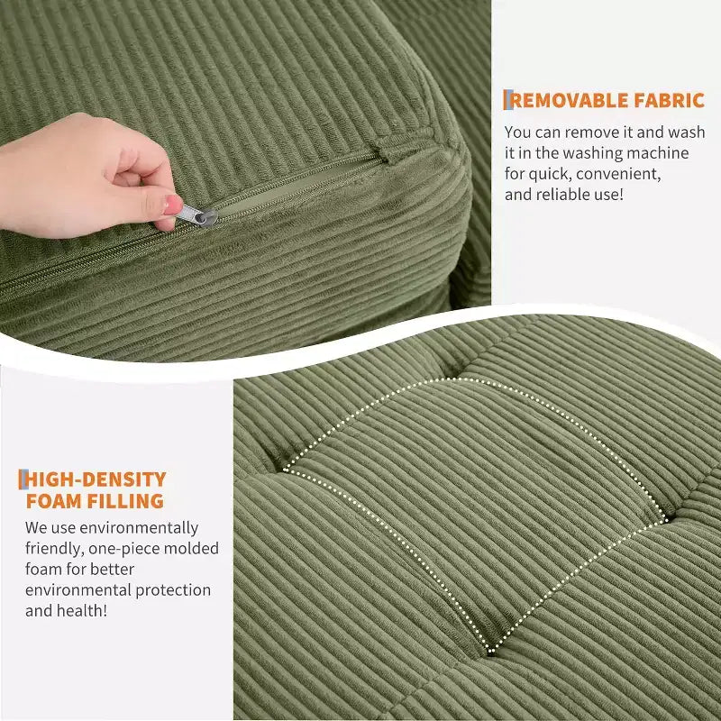 SunnyFurn drievoudig opvouwbaar matras en slaapbank van 6 Inch, opvouwbaar schuimrubberen logeerbed van 75X54.3 met geribde ribfluweelbekleding, draagbaar voor kamperen, woonkamer en slaapkamer