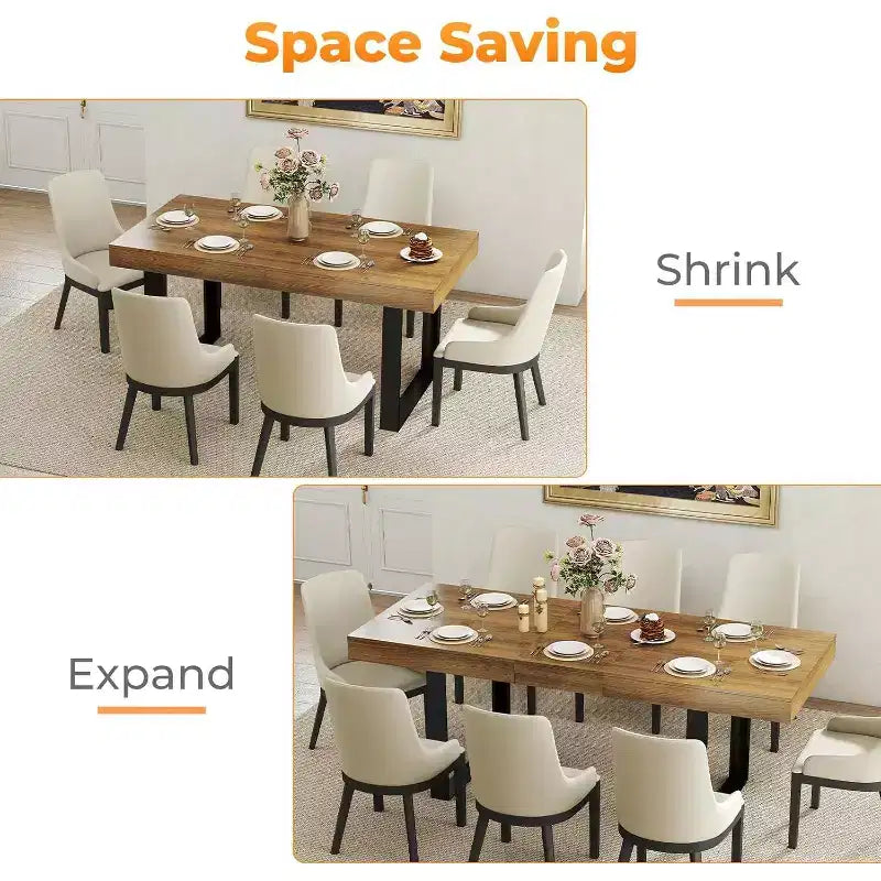 Tavolo da pranzo allungabile Zevemomo 63-78.7, tavolo rettangolare da cucina per 6-10 persone con guide metalliche e gambe affusolate a U, per sala da pranzo e ufficio - marrone