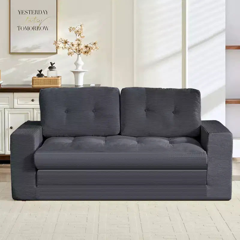 Canapé-lit futon convertible 2-en-1 Mjkone de 71', en tissu côtelé, pliable et capitonné avec boutons, canapé-lit deux places gain de place