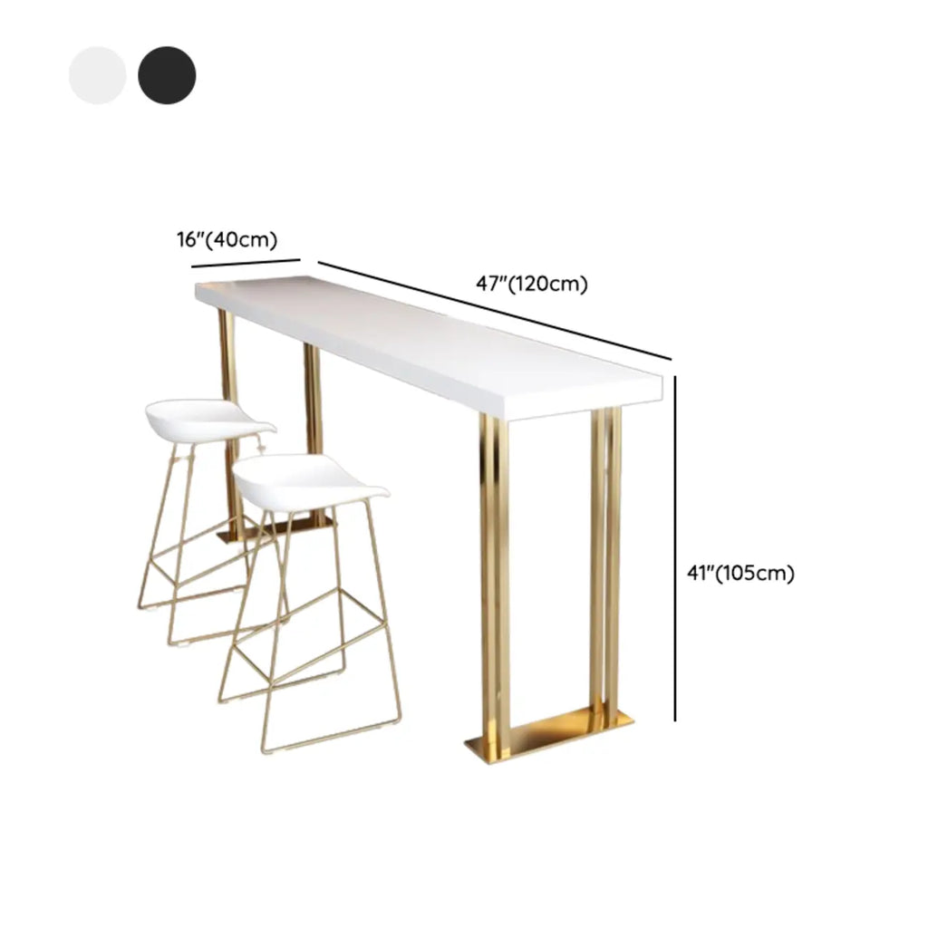 Tavolo da bar rettangolare di lusso in legno con base a slitta dorata per la sala da pranzo