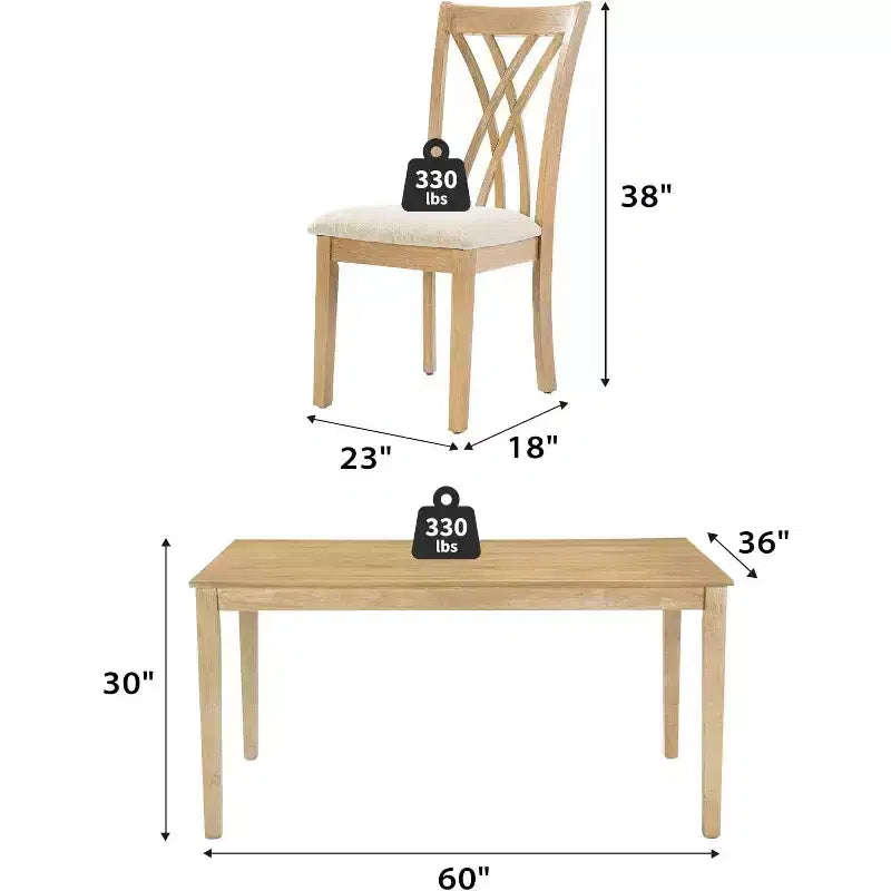 Set da pranzo Zevemomo da 7 pezzi in legno massello con 6 sedie imbottite, set tavolo e sedie salvaspazio, per sala da pranzo e cucina, colore legno naturale