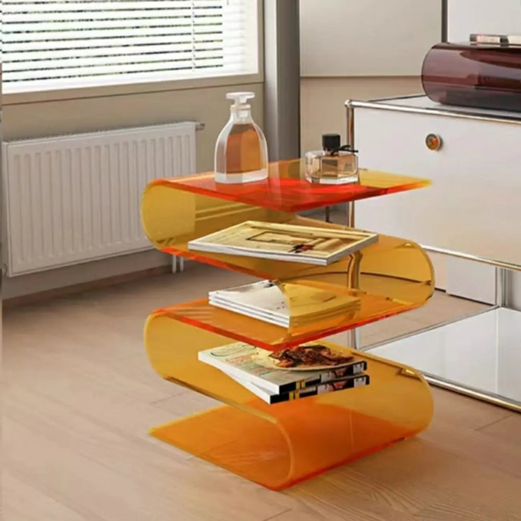 Table d’appoint contemporaine en acrylique en forme de S avec rangement