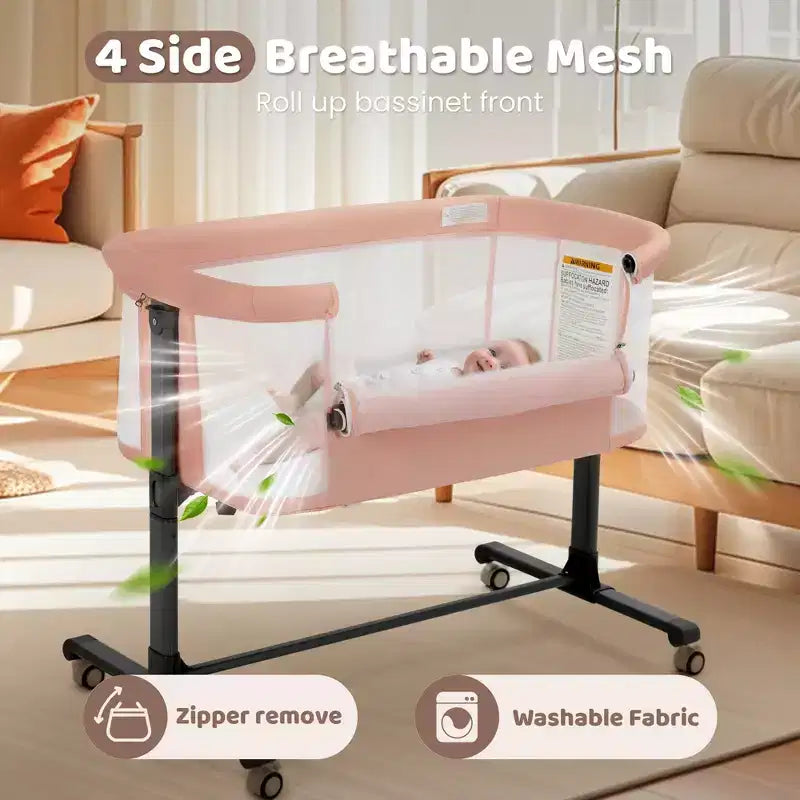 Berceau pour bébé à roulettes ??Beige / Gris / Rose, lit cododo, pour 1 bébé