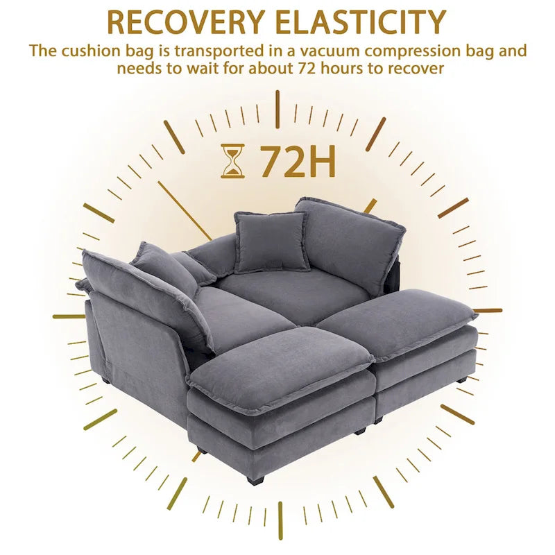 2-Sitzer-Sofa mit 2 Sitzkissen, 2 Kissen und 2 Hockern, bequemes Sofa - tiefes Sofa fürs Wohnzimmer, modulares Sofa