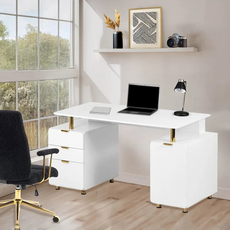 Scrivania direzionale moderna sospesa con 3 cassetti e piano di lavoro elegante