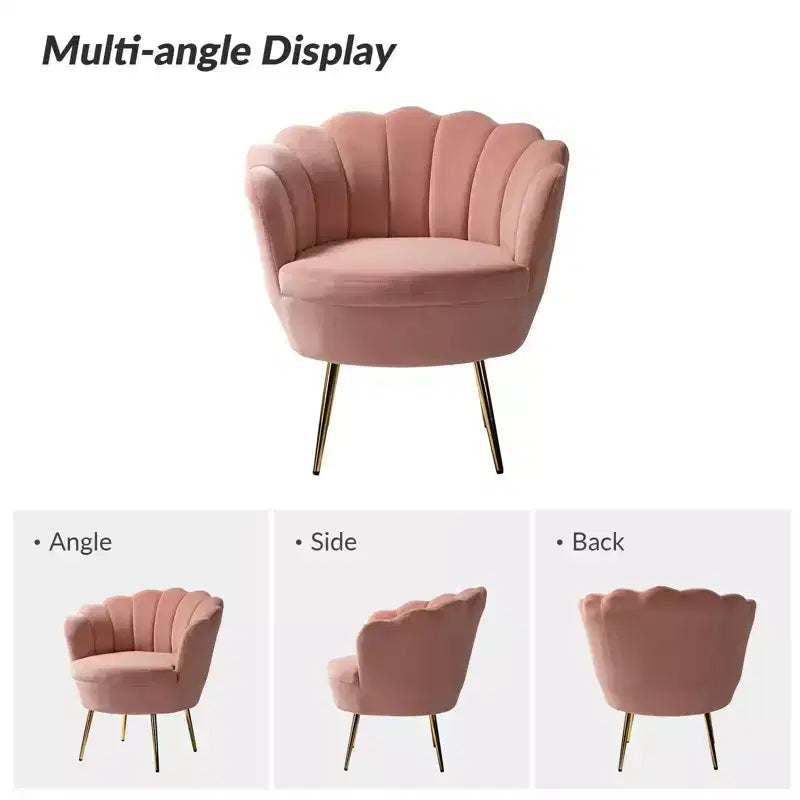 Fauteuil tonneau confortable avec pieds en métal doré, fauteuil d’appoint pour le salon