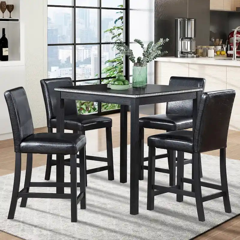 Set da pranzo moderno da 5 pezzi con tavolo quadrato da bar e 4 sedie imbottite