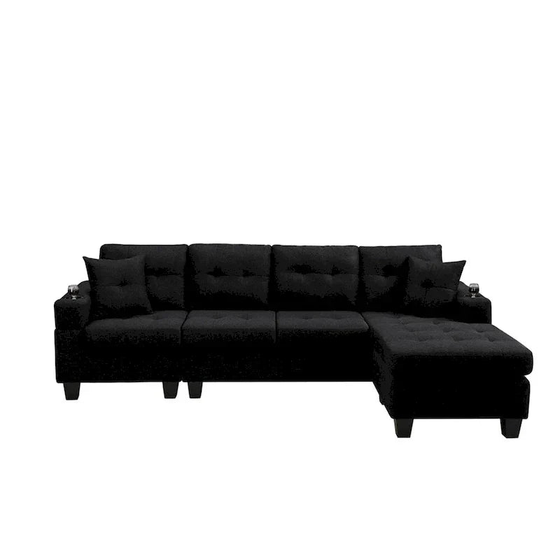 Canapé modulaire pour salon avec méridienne en forme de L et porte-gobelet