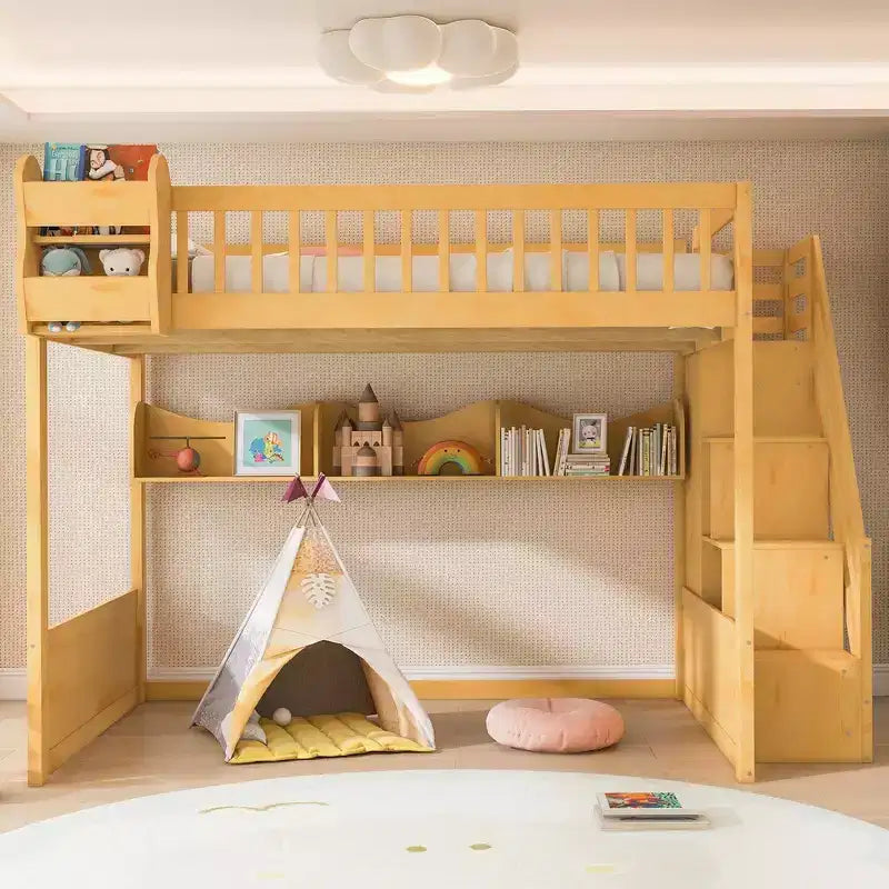 Queensize-Hochbett mit Treppe, Kleiderschrank und Ablagefächern - MDF, 650 lb