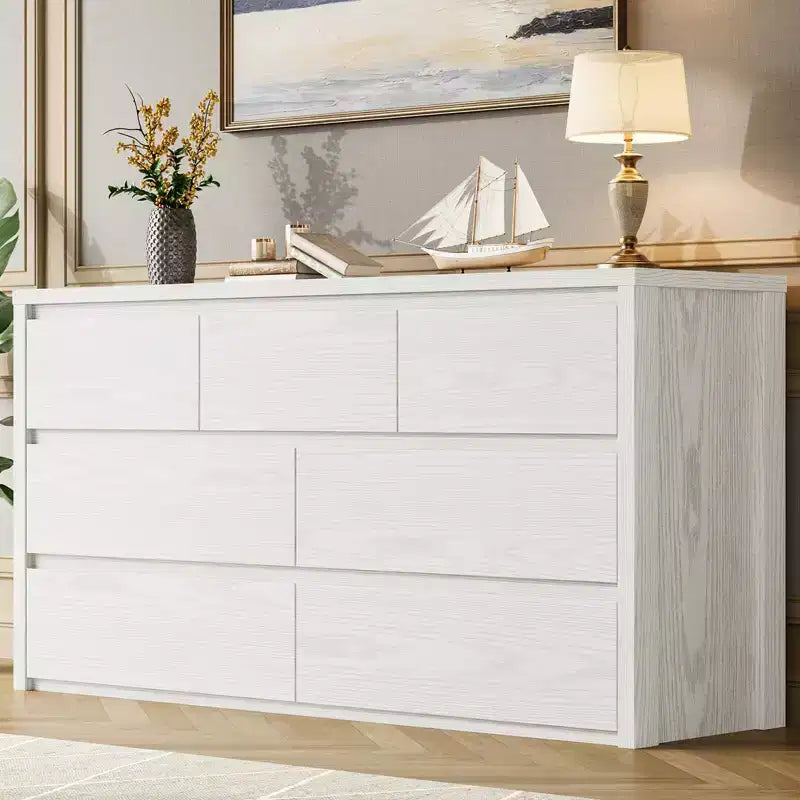 Cassettiera moderna e larga a 7 cassetti per camera da letto, ampia cassettiera in legno con organizer contenitore per soggiorno, corridoio e ingresso