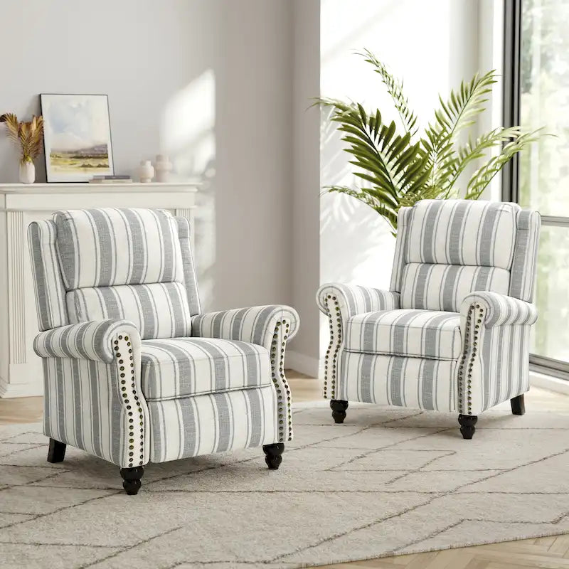 Ensemble de 2 fauteuils inclinables à dossier basculant avec assise rembourrée et clous décoratifs
