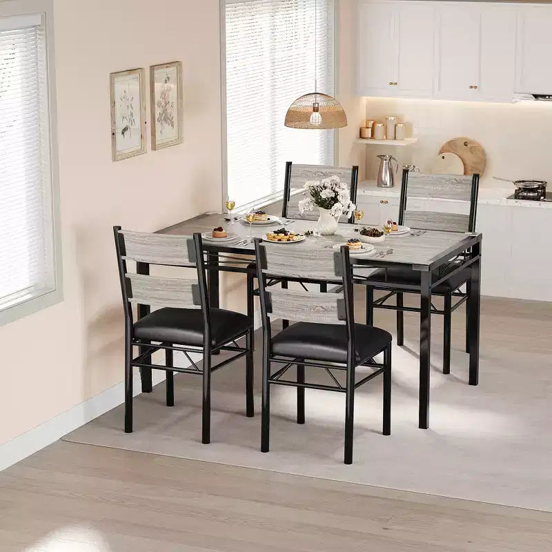 Ensemble de table à manger pour 4 personnes, avec 4 chaises rembourrées, ensemble de 5 pièces en bois pour la cuisine ou la salle à manger avec protège-coins, pour cuisine, appartement et petit espace