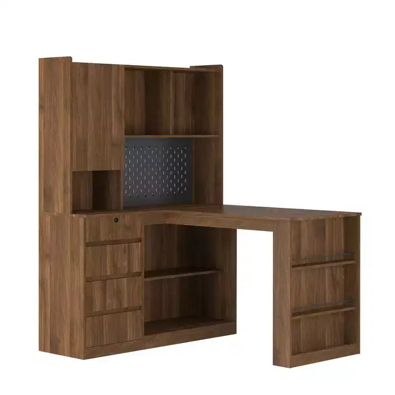 Hoekbureau van 46 inch in L-vorm met boekenplank en lades