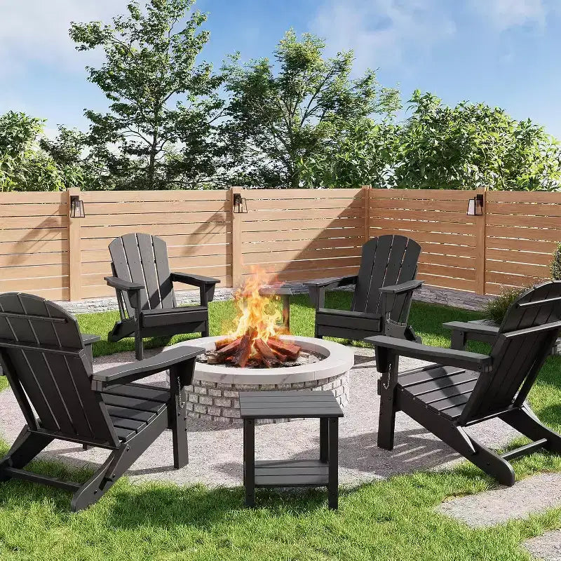 2er-Set klappbare Adirondack-Stühle mit Beistelltisch, HDPE-Kunststoff in Holzoptik, Tragkraft 380lbs, wetterfestes Outdoor-Set für Terrasse, Deck und Feuerstelle