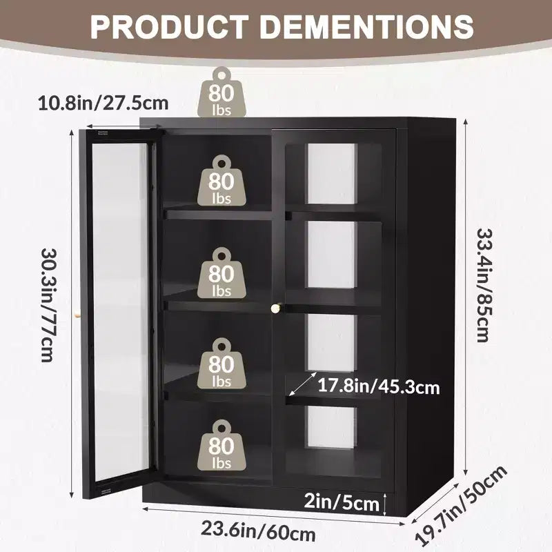 Meuble multimédia en métal Bekrvio, meuble stéréo à 4 niveaux avec portes en verre et étagères réglables, rack audio et audiovisuel avec gestion des câbles