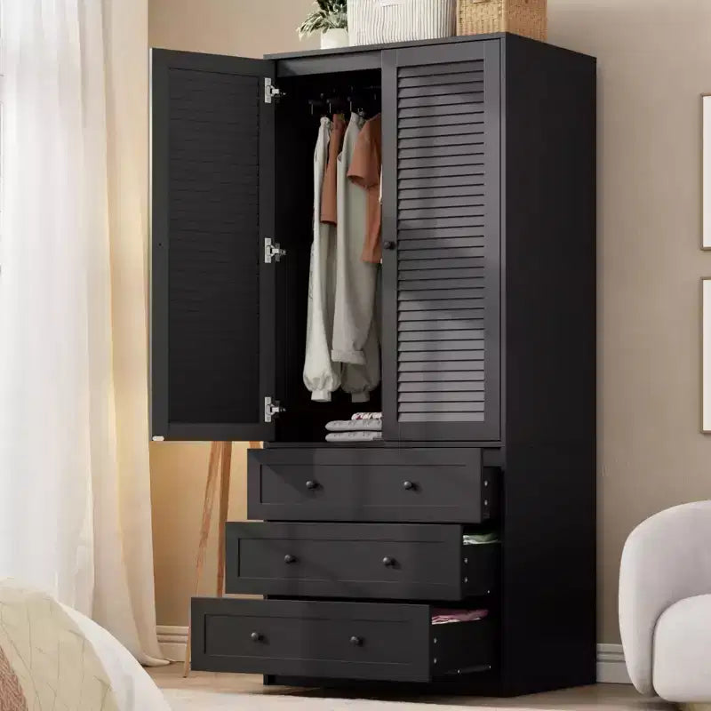 Armoire COZONY avec 3 tiroirs et 2 portes, armoire moderne en bois pour chambre, armoire blanche autoportante robuste