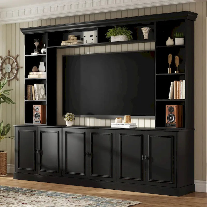4-teiliges Entertainment-Center-Wandset mit Brücke für Fernseher bis zu 70 , TV-Ständer W/verstellbare Regale, große Medienkonsole