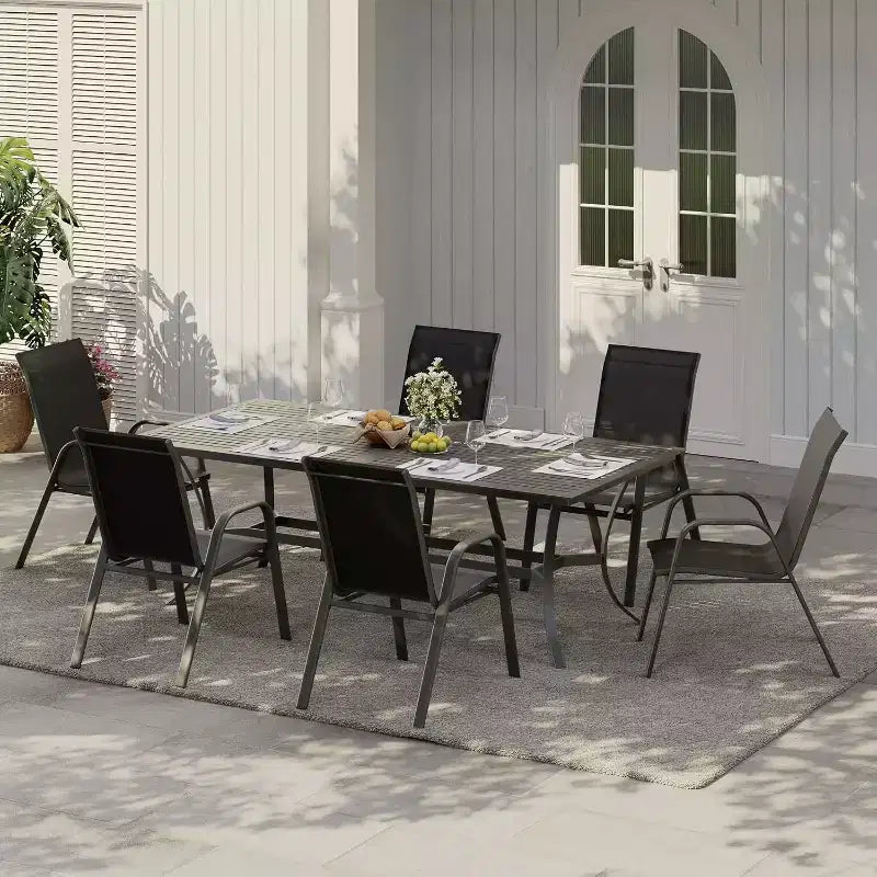 Chaises de patio, lot de 4/6 chaises de repas d’extérieur empilables et légères en textilène, toutes saisons, avec accoudoirs, pour la cour et le bord de la piscine