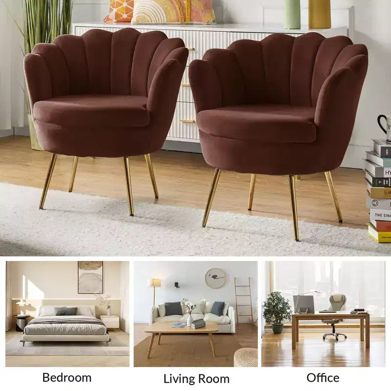 Fauteuil tonneau confortable avec pieds en métal doré, fauteuil d’appoint pour le salon