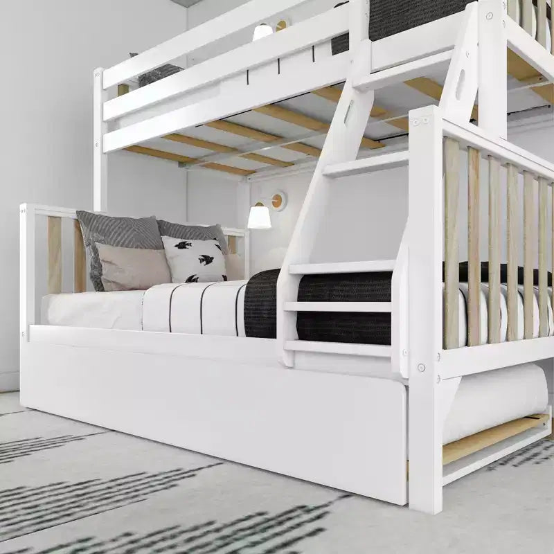 Letto a castello Max & Lily con letto estraibile, singolo sopra matrimoniale, in legno massello, stile scandinavo, per bambini
