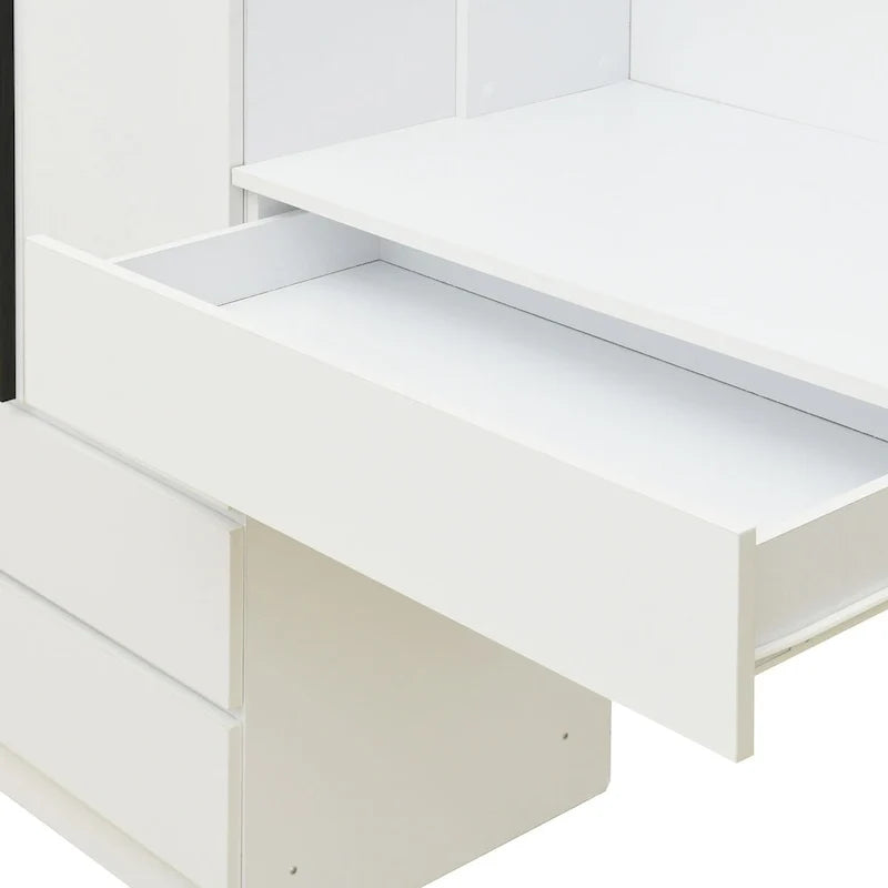 Armoire 3-en-1 avec coiffeuse et bureau, armoire de chambre avec 2 tiroirs et 3 portes de rangement