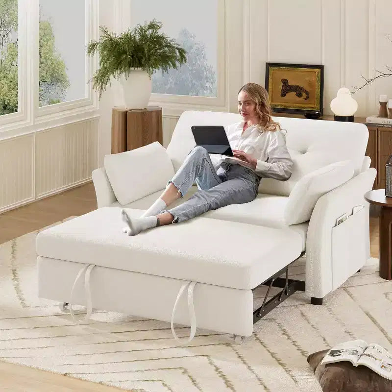Divano letto trasformabile Dyonery 3-in-1, divano letto estraibile con tasca laterale e schienale regolabile, montaggio senza attrezzi, divanetto pieghevole