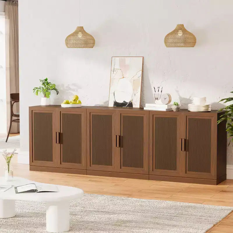 Ensemble de 3 buffets de rangement avec portes en rotin et étagères réglables - 93Lx31H