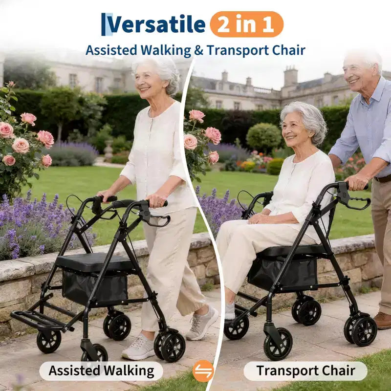 Draagbare opvouwbare rolstoel voor volwassenen, draagvermogen van 299lb, 6 wielen, verstelbare hoogte, opbergruimte onder de zitting, comfortabele zitting en voetsteun