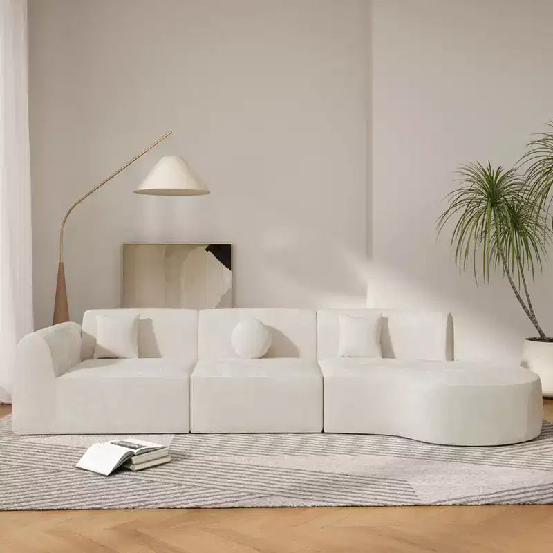 Divano componibile moderno curvo da 140 pollici con chaise longue, set da 3 pezzi, per soggiorno